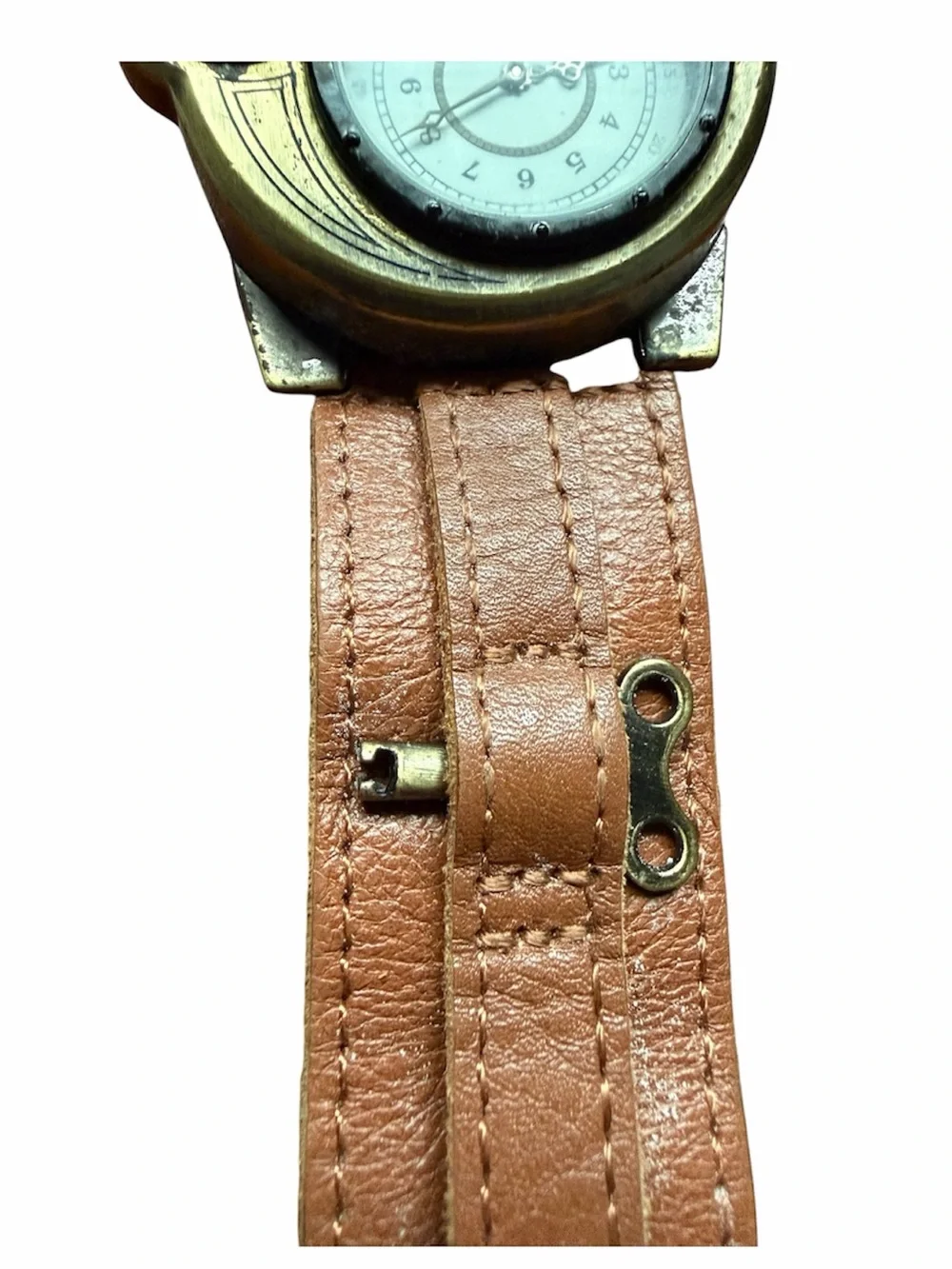 ThinkGeek Steampunk Tesla Analog Watch Leather Strap W/ Key Stainless Steel Case